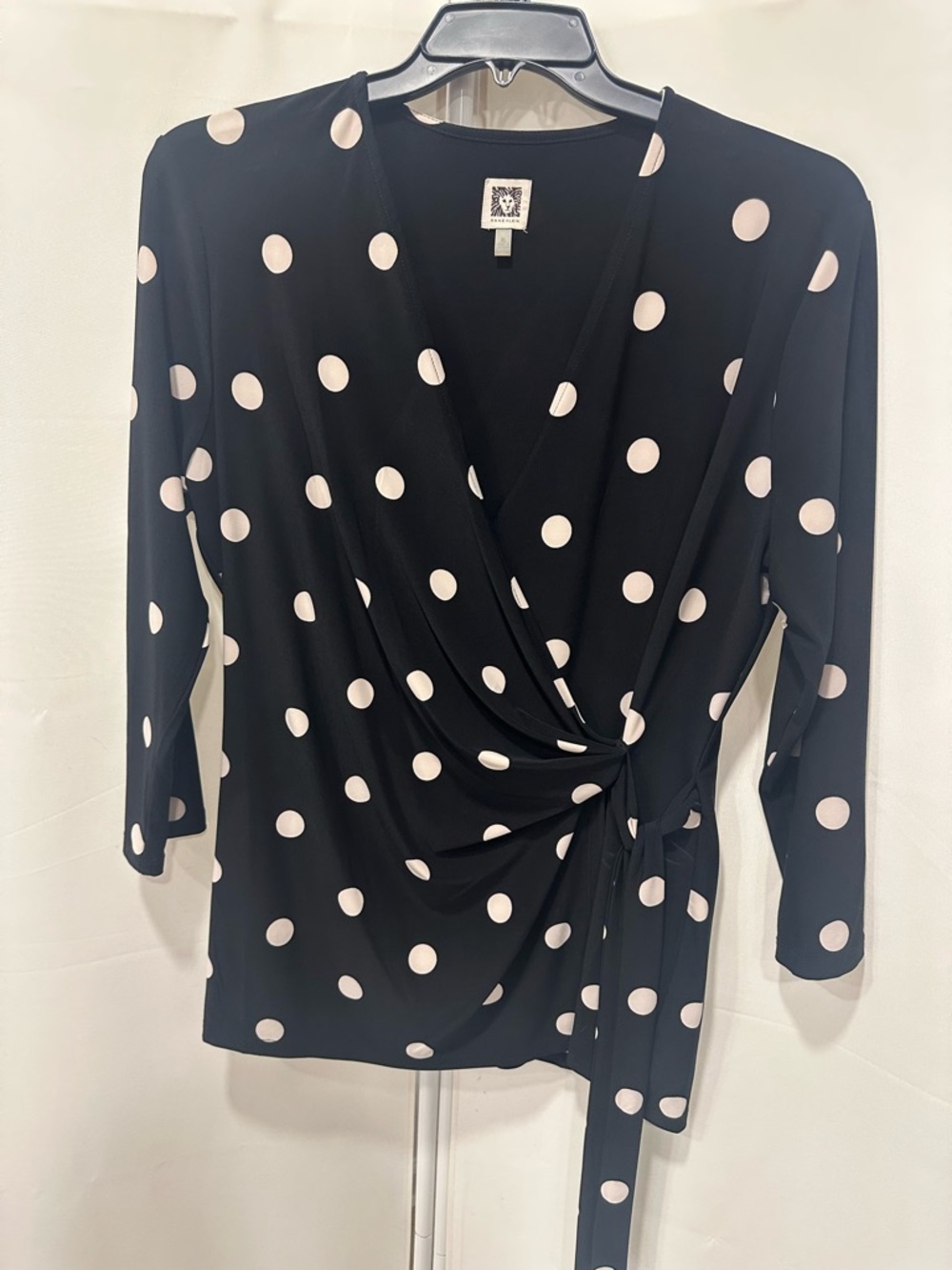 Black Polka Dot Wrap Top - Women